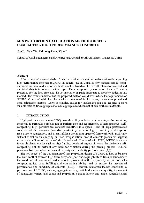 (PDF) Mix proportion calculation method of self-compacting high ...