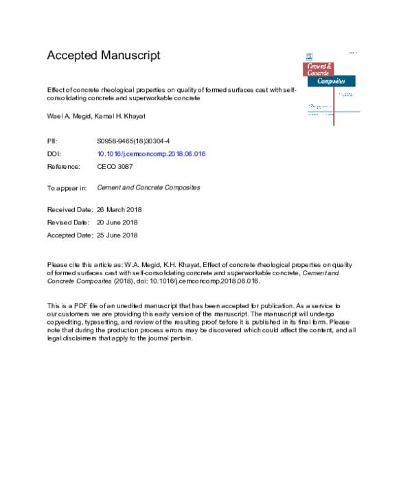(PDF) Effect of concrete rheological properties on quality of formed ...