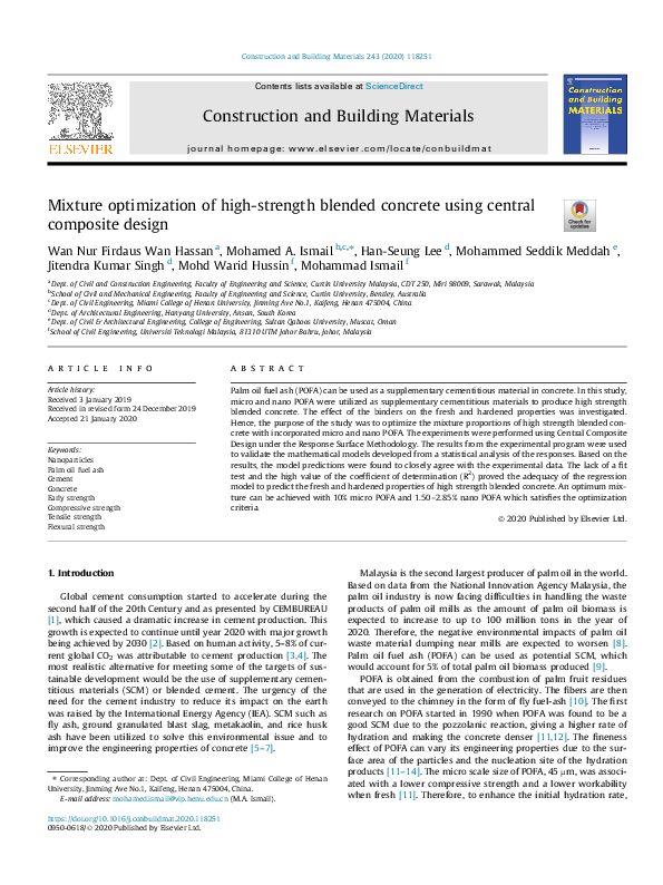 (PDF) Mixture optimization of high-strength blended concrete using ...