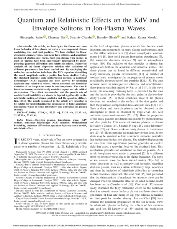 (PDF) Quantum and Relativistic Effects on the KdV and Envelope Solitons ...