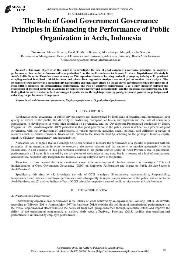 (PDF) The Role of Good Government Governance Principles in Enhancing ...