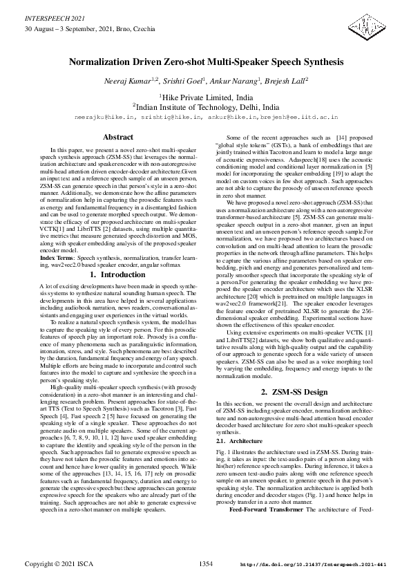 (PDF) Normalization Driven Zero-Shot Multi-Speaker Speech Synthesis