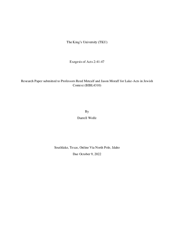 (PDF) Exegesis of Acts 2:41-47