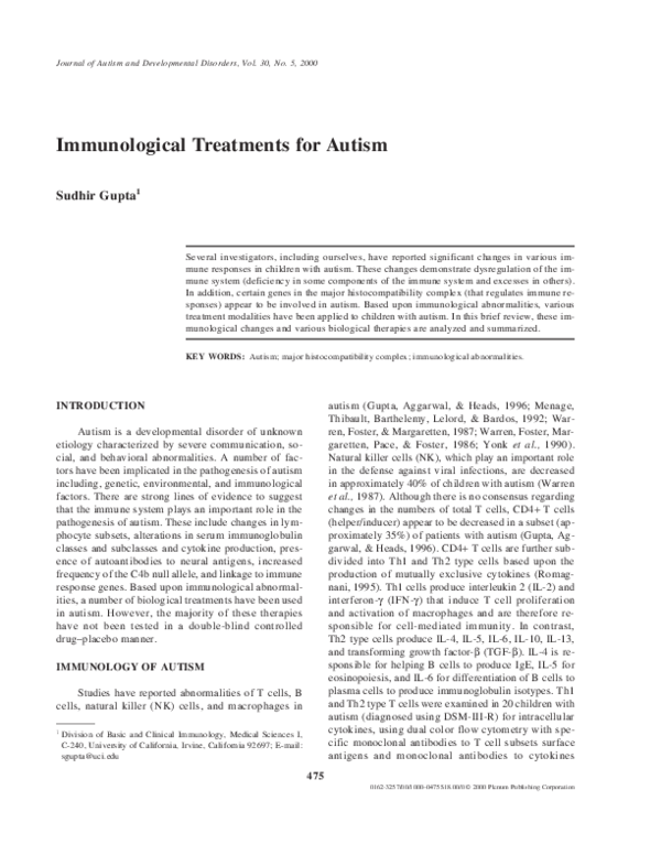 (PDF) Immunological Treatments for Autism