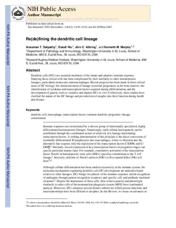 (PDF) Re(de)fining the dendritic cell lineage