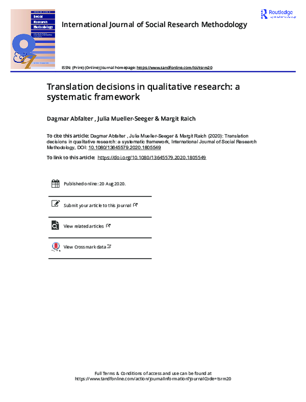 (PDF) Translation decisions in qualitative research: a systematic framework