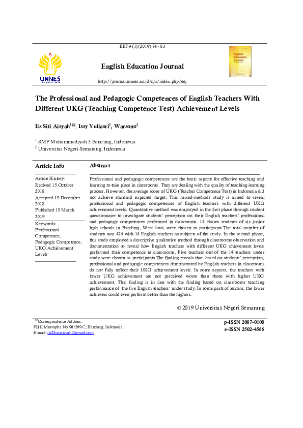 (PDF) The Professional and Pedagogic Competences of English Teachers ...