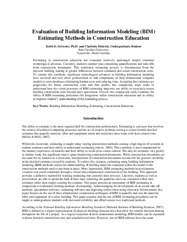 (PDF) Evaluation of Building Information Modeling (BIM) Estimating ...