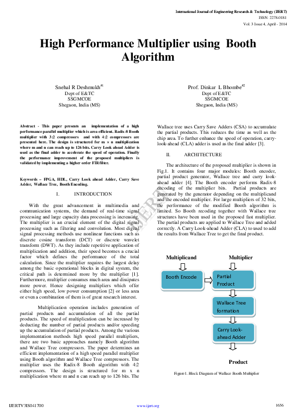 (PDF) High Performance Multiplier using Booth Algorithm