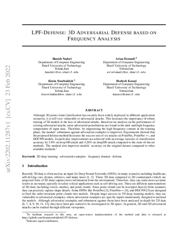(PDF) LPF-Defense: 3D Adversarial Defense based on Frequency Analysis ...