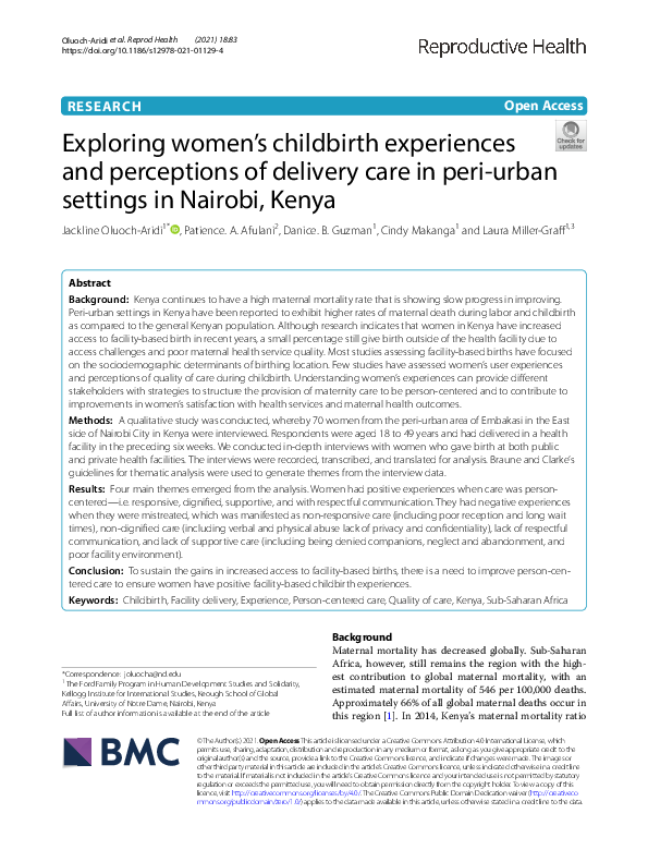 (PDF) Exploring women’s childbirth experiences and perceptions of ...