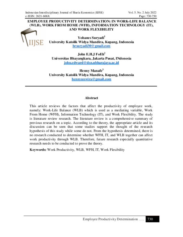 (PDF) Employee Productivity Determination: Work Life Balance (WLB ...