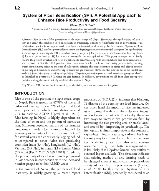 (PDF) System of Rice Intensification (SRI): A Potential Approach to ...