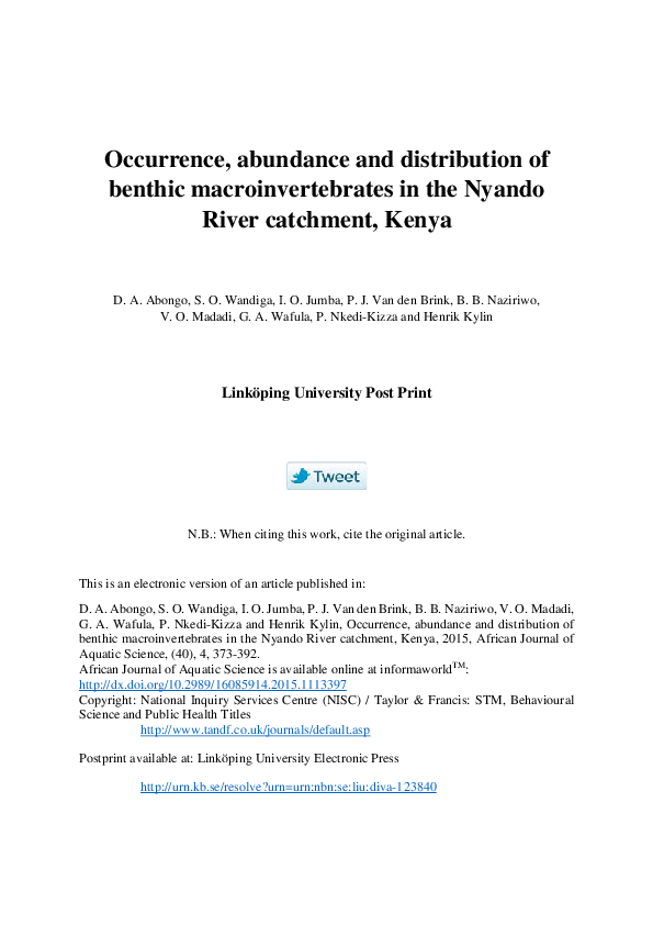(PDF) Occurrence, abundance and distribution of benthic ...