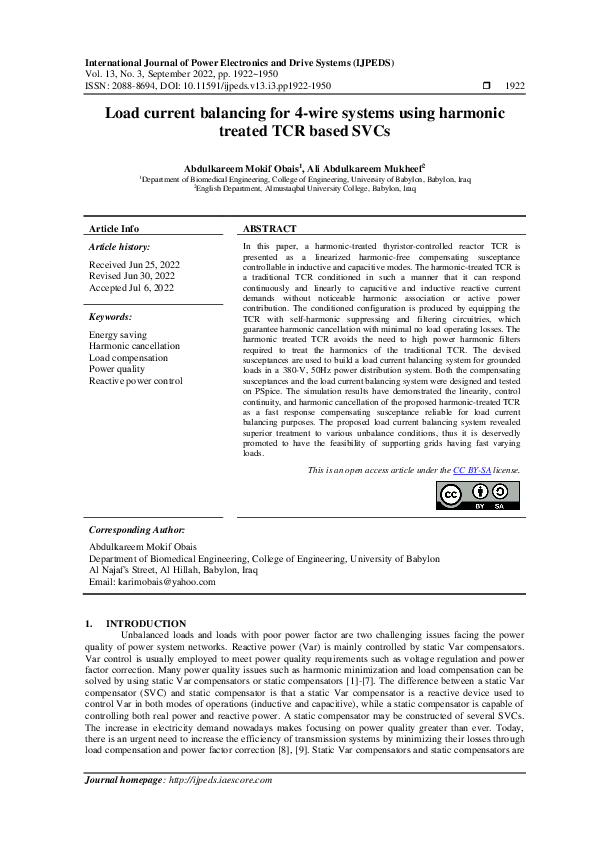 (PDF) Load current balancing for 4-wire systems using harmonic treated ...