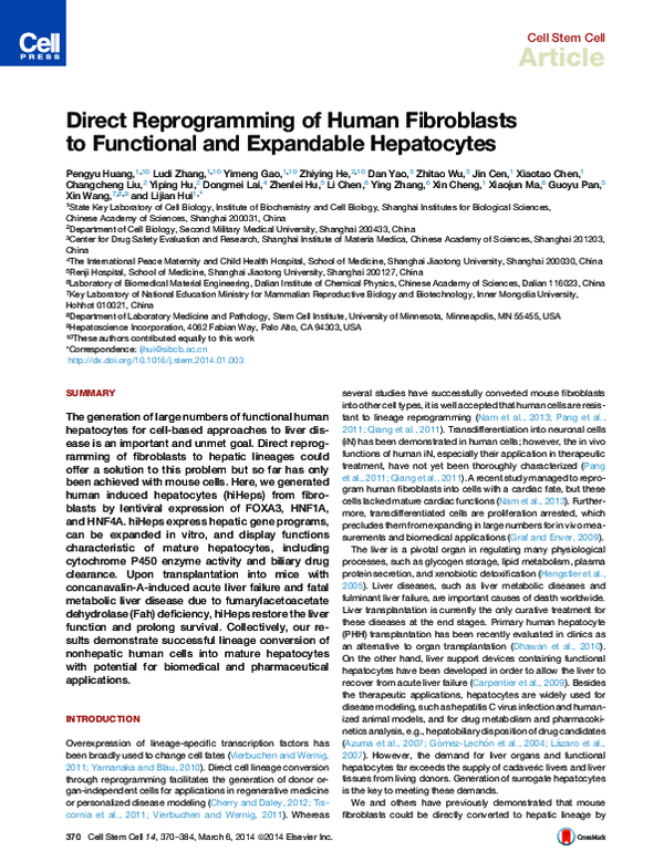 (PDF) Direct Reprogramming of Human Fibroblasts to Functional and ...
