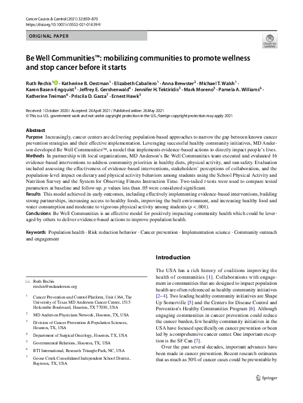 (PDF) Be Well Communities™: mobilizing communities to promote wellness ...