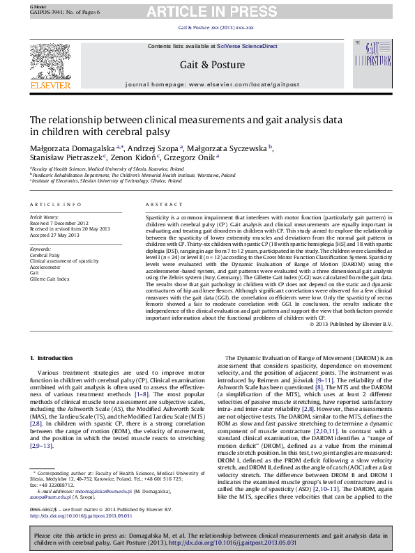 (PDF) The relationship between clinical measurements and gait analysis ...