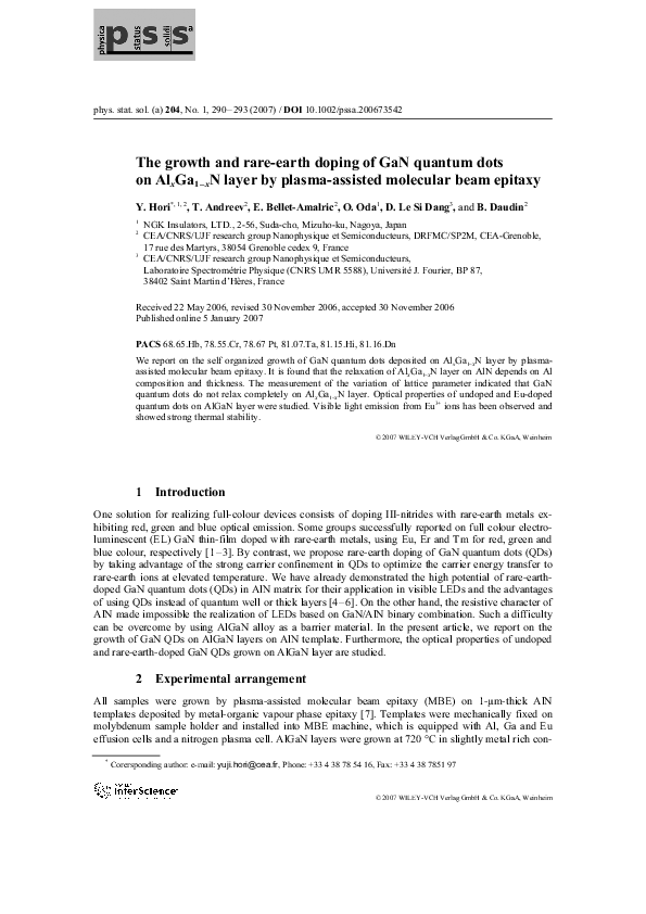 (PDF) The growth and rare-earth doping of GaN quantum dots on Al x Ga1 ...