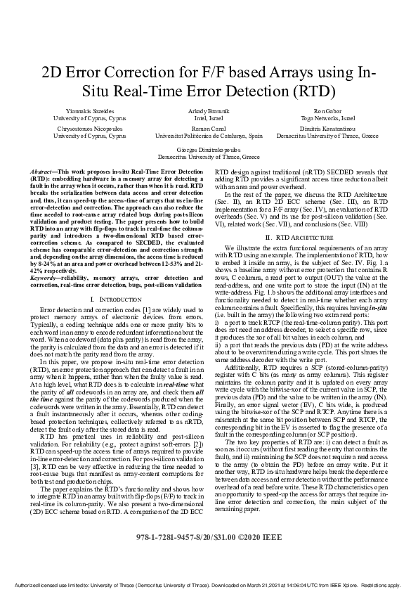 (PDF) 2D Error Correction for F/F based Arrays using In-Situ Real-Time ...