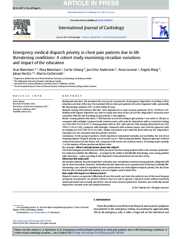 (PDF) Emergency medical dispatch priority in chest pain patients due to ...
