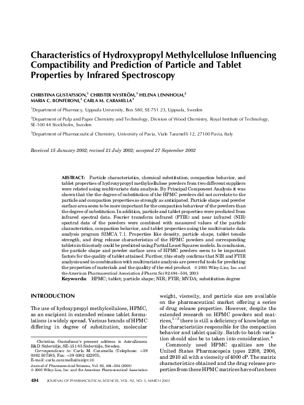 (PDF) Characteristics of Hydroxypropyl Methylcellulose Influencing Compactibility and Prediction