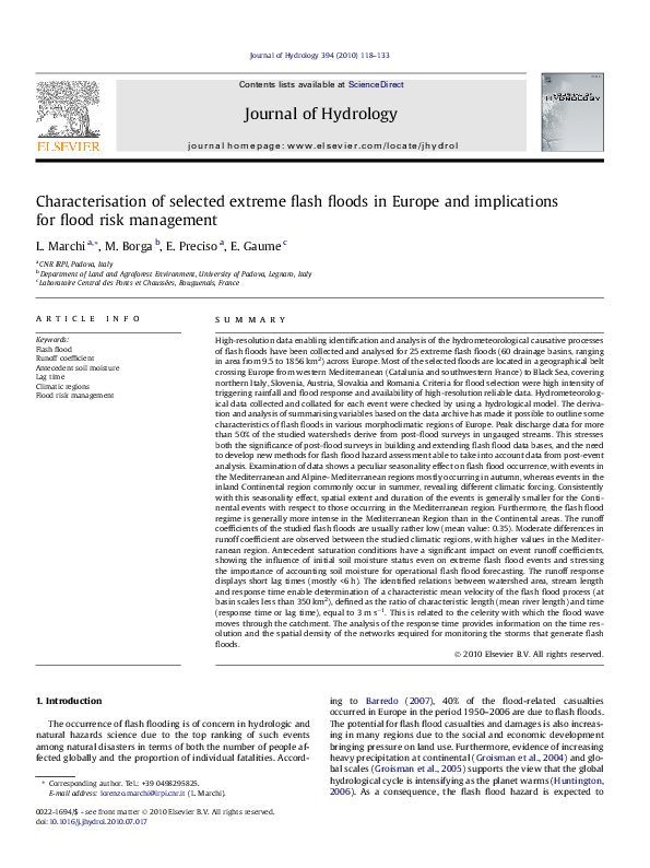 (PDF) Characterisation of selected extreme flash floods in Europe and ...