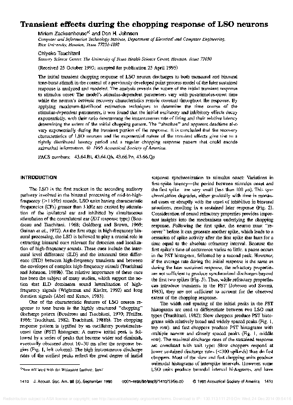 (PDF) Transient effects during the chopping response of LSO neurons