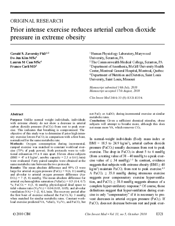 (PDF) Prior intense exercise reduces arterial carbon dioxide pressure ...