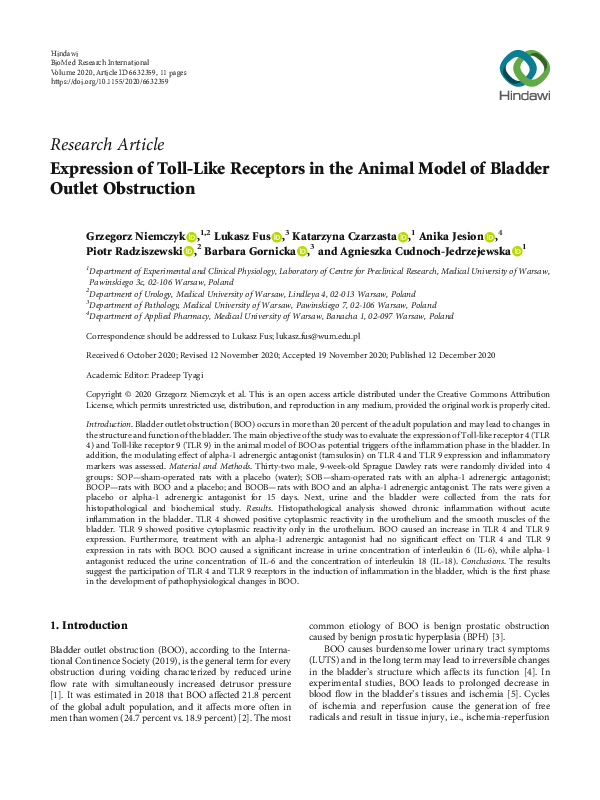 (PDF) Expression of Toll-Like Receptors in the Animal Model of Bladder ...