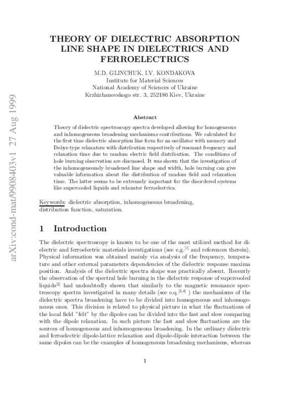 (PDF) Theory of dielectric absorption line shape in dielectrics and ...