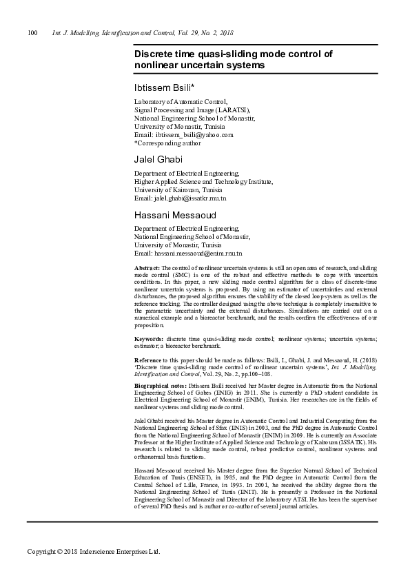 (PDF) Discrete time quasi-sliding mode control of nonlinear uncertain ...