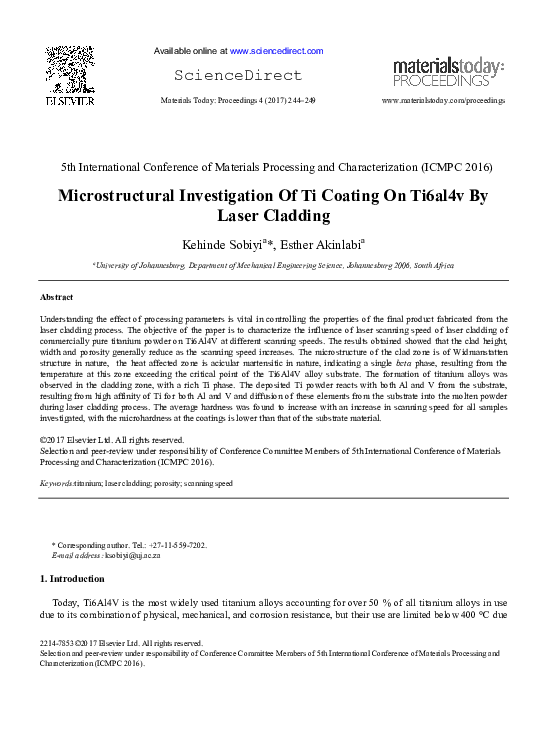 (PDF) Microstructural Investigation Of Ti Coating On Ti6al4v By Laser ...