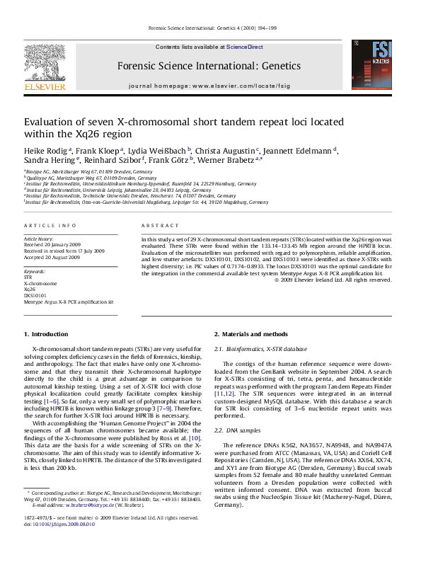 (PDF) Evaluation of seven X-chromosomal short tandem repeat loci ...