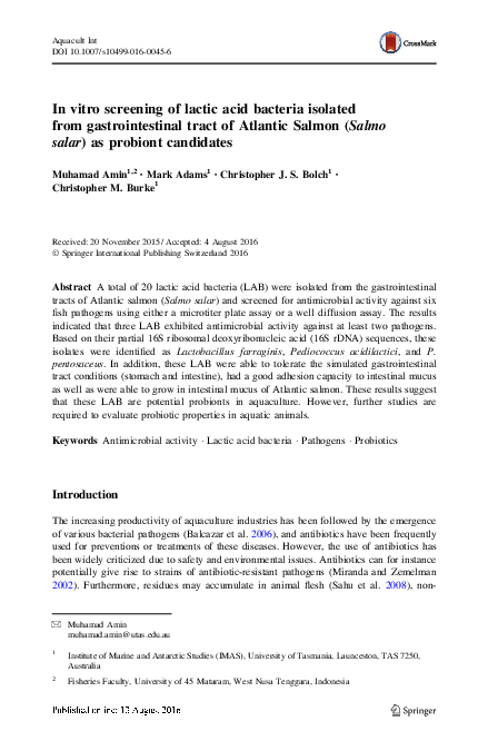 (PDF) In vitro screening of lactic acid bacteria isolated from ...