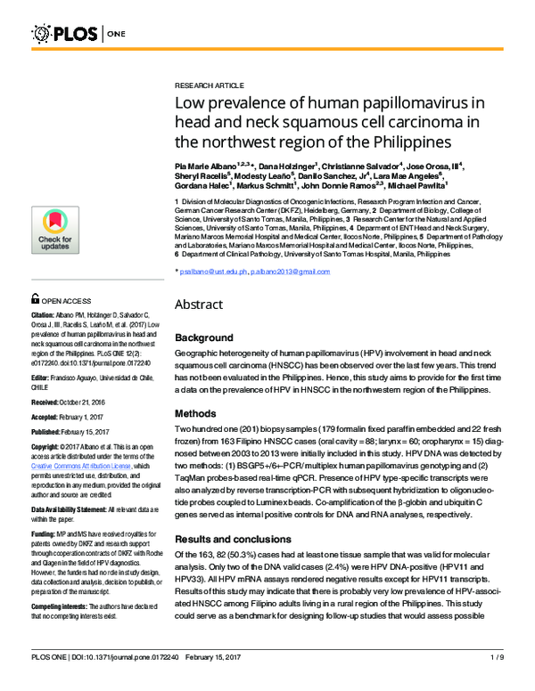 (PDF) Low prevalence of human papillomavirus in head and neck squamous ...