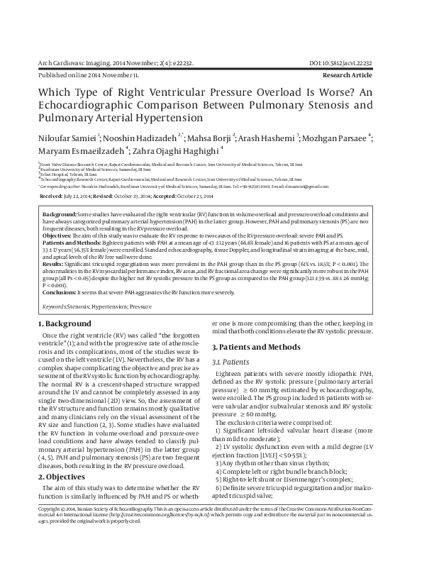 (PDF) Which Type of Right Ventricular Pressure Overload is Worse? An ...