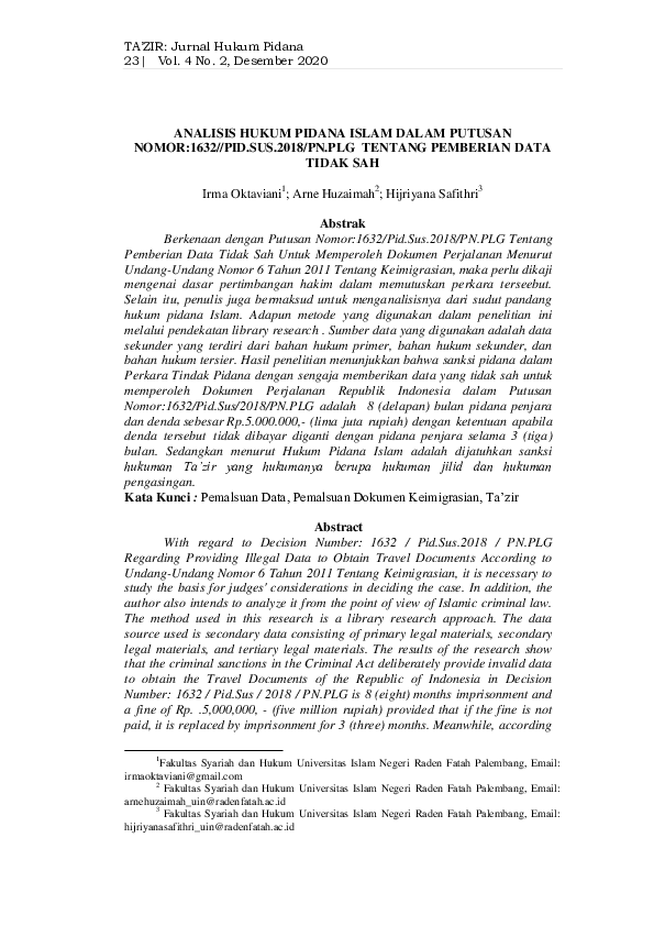 (PDF) Analisis Hukum Pidana Islam Dalam Putusan NOMOR:1632//PID.SUS ...