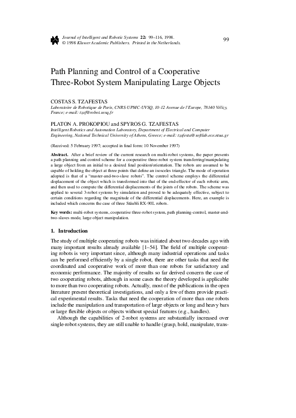(PDF) Path Planning and Control of a Cooperative Three-Robot System ...