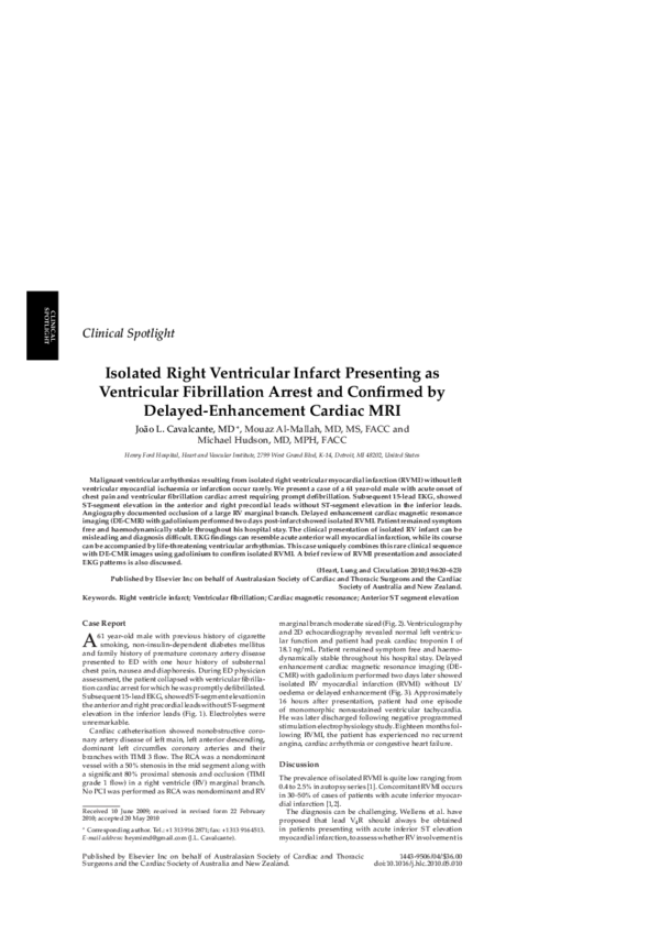 (PDF) Isolated Right Ventricular Infarct Presenting as Ventricular ...