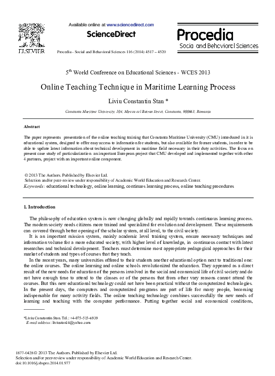 (PDF) Online Teaching Technique in Maritime Learning Process