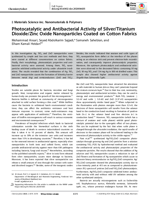 (PDF) Photocatalytic and antibacterial activity of TiO2and Au ...