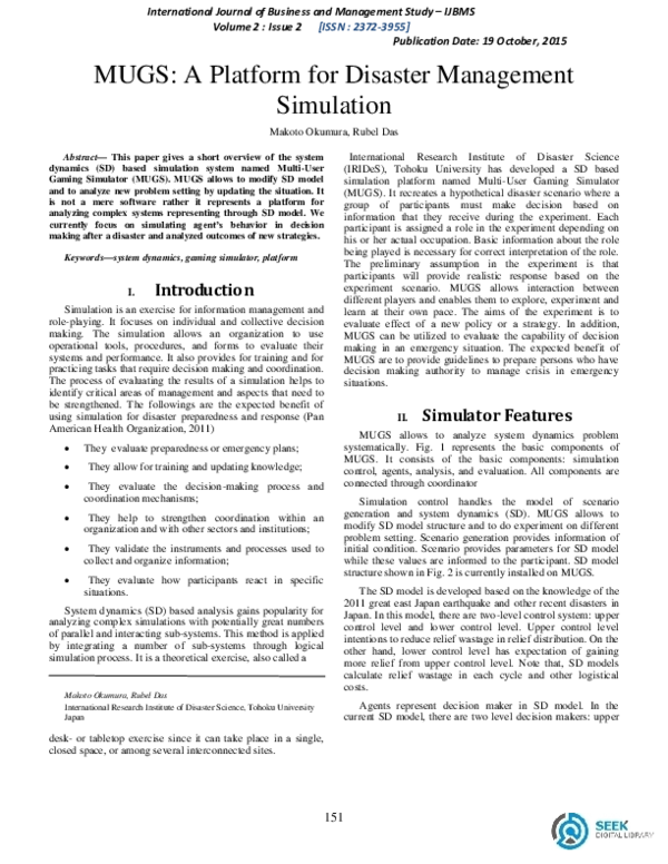 (PDF) MUGS A Platform for Disaster Management Simulation