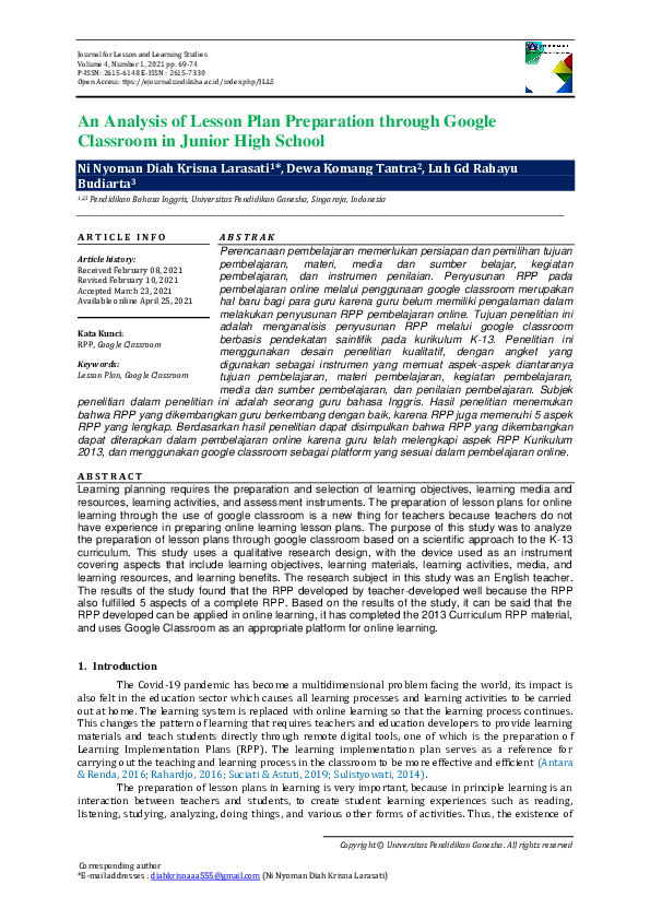 (PDF) An Analysis of EFL Teacher's Lesson Plans for Learning English ...