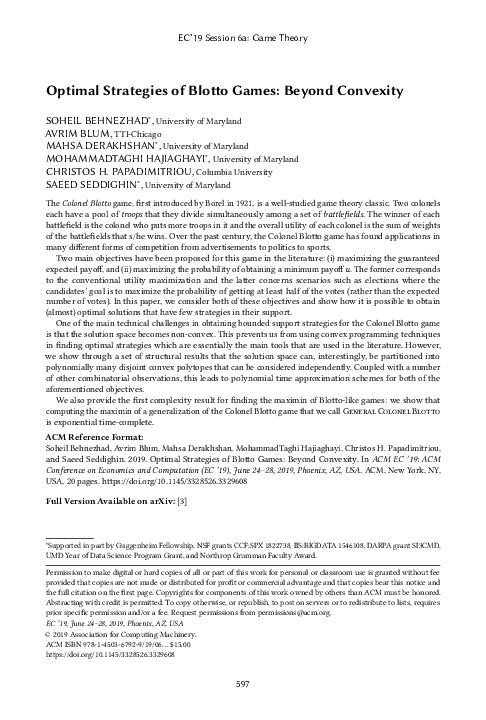 (PDF) Optimal Strategies of Blotto Games