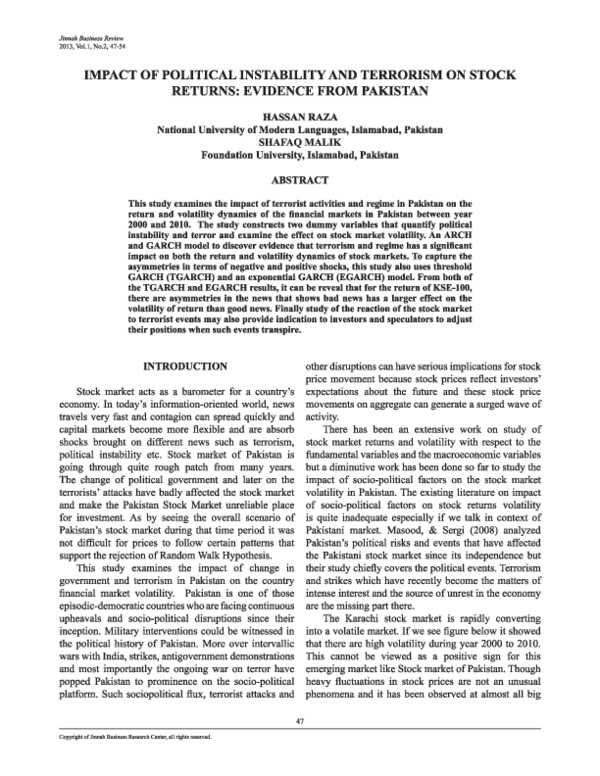 (PDF) Impact of Political Instability and Terrorism on Stock Returns ...