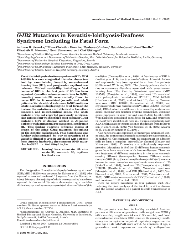 (PDF) GJB2mutations in keratitis-ichthyosis-deafness syndrome including ...