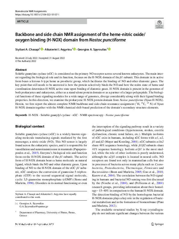 (PDF) Backbone and side chain NMR assignment of the heme-nitric oxide ...
