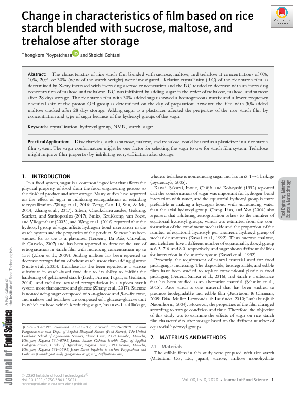 (PDF) Change in characteristics of film based on rice starch blended ...