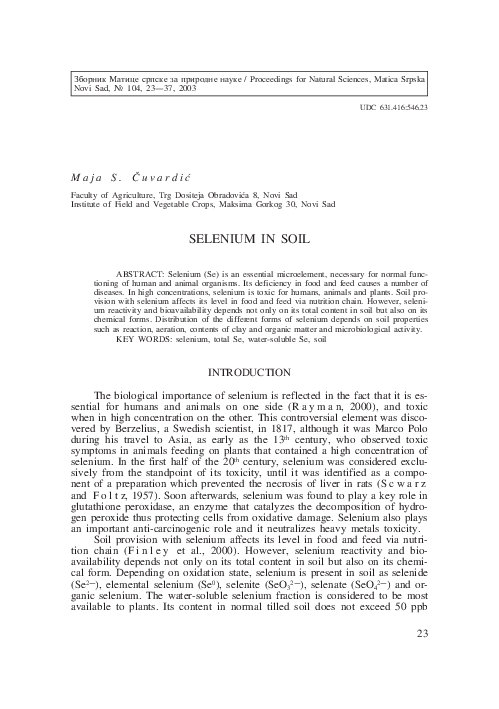 (PDF) Selenium in soil